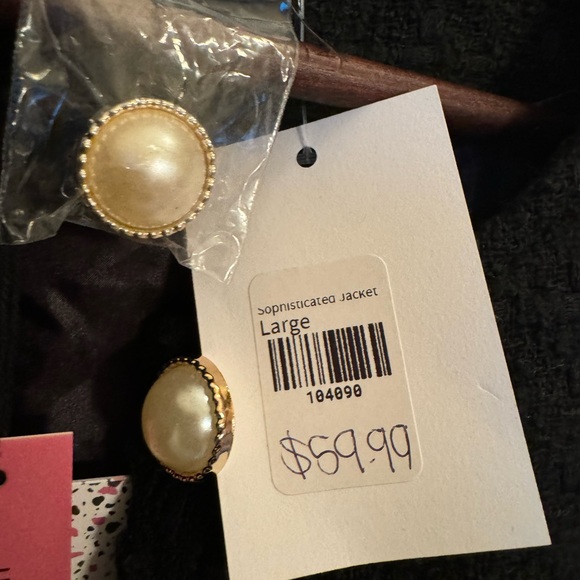 Black Crop Jacket with Pearl Buttons - Picture 2 of 4